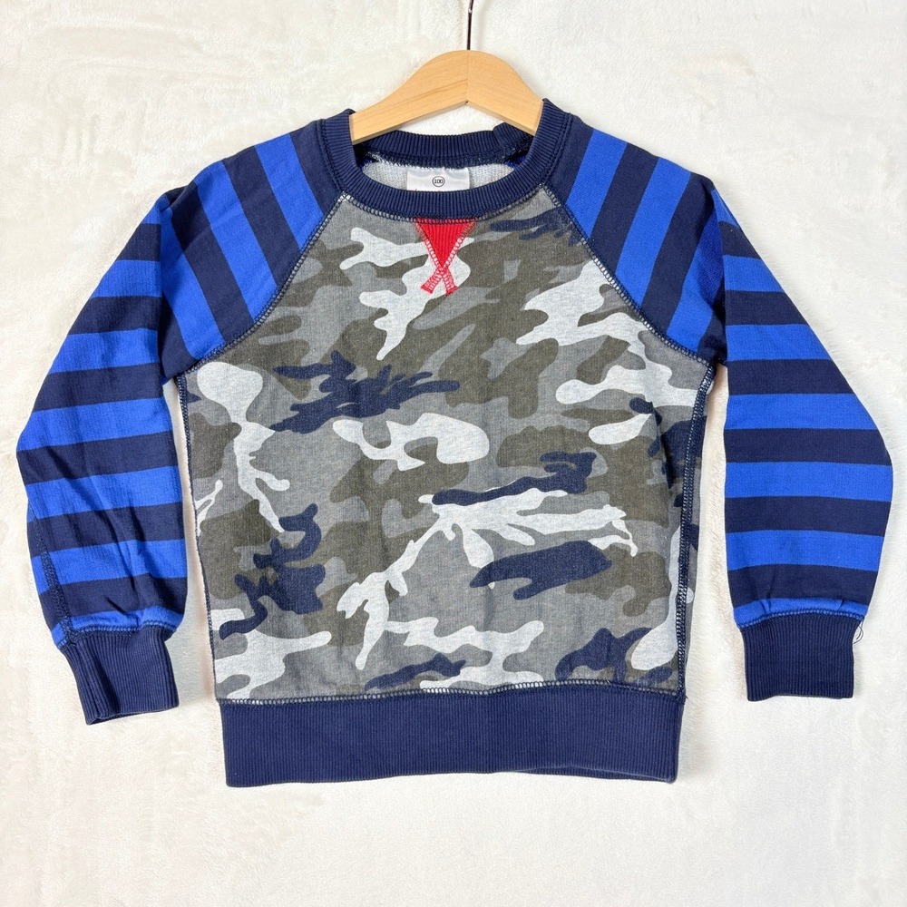 Hanna Andersson Sweatshirt Kids 100 Blue Camo Striped Excellent Mixed Pattern